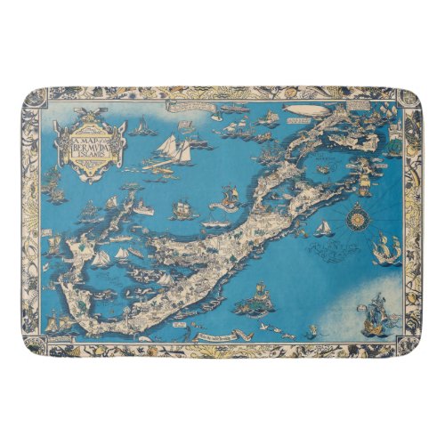 Vintage Old Map of the Bermuda Islands Bathroom Mat