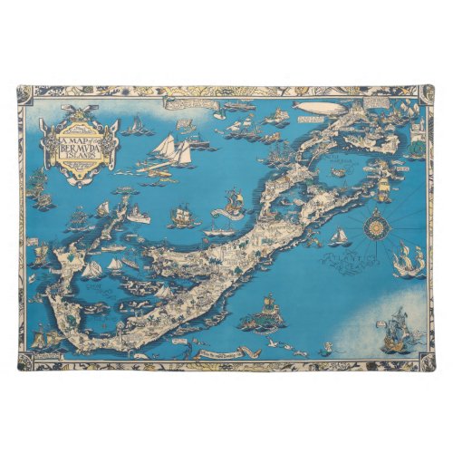 Vintage Old Map of the Bermuda Islands Cloth Placemat