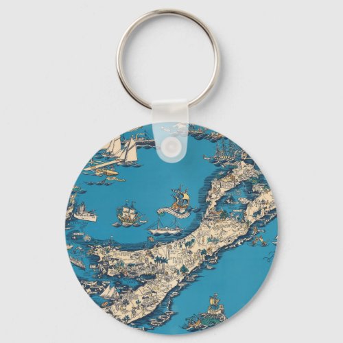 Vintage Old Map of the Bermuda Islands Keychain