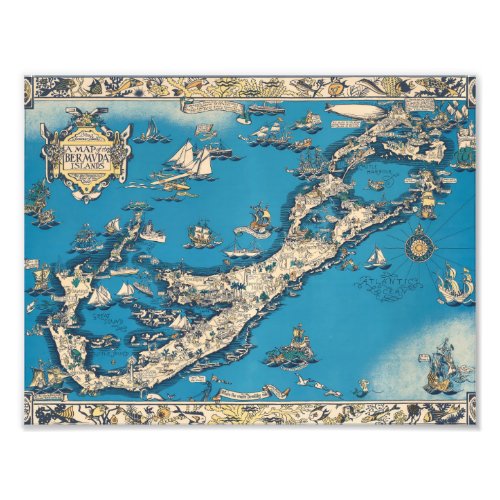 Vintage Old Map of the Bermuda Islands Photo Print