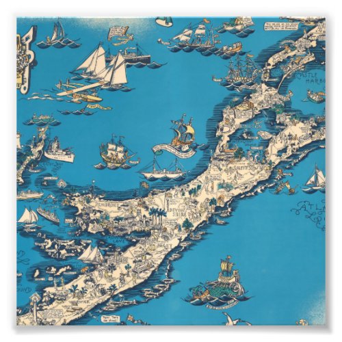 Vintage Old Map of the Bermuda Islands Photo Print