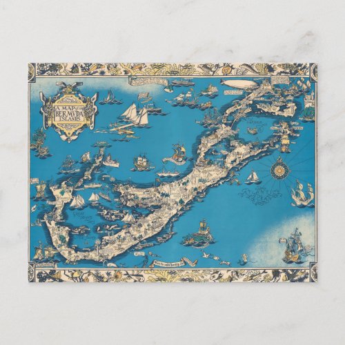 Vintage Old Map of the Bermuda Islands Postcard