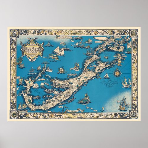 Vintage Old Map of the Bermuda Islands Poster