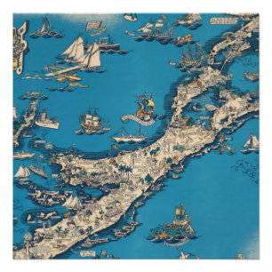 Vintage Old Map of the Bermuda Islands Poster