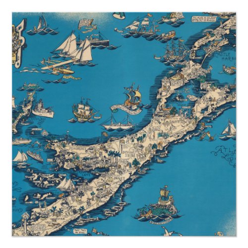 Vintage Old Map of the Bermuda Islands Poster