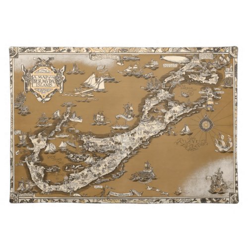 Vintage Old Map of the Bermuda Islands Sepia Tone Placemat