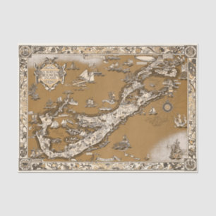 Vintage Old Map of the Bermuda Islands Sepia Tone Tissue Paper