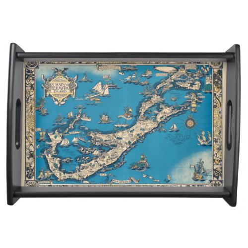 Vintage Old Map of the Bermuda Islands Serving Tray