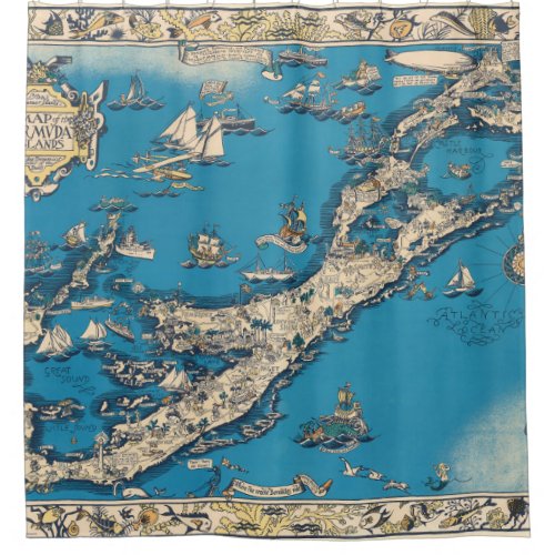 Vintage Old Map of the Bermuda Islands Shower Curtain