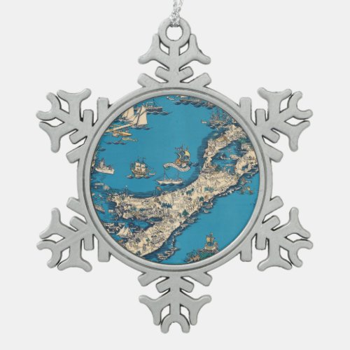 Vintage Old Map of the Bermuda Islands Snowflake Pewter Christmas Ornament