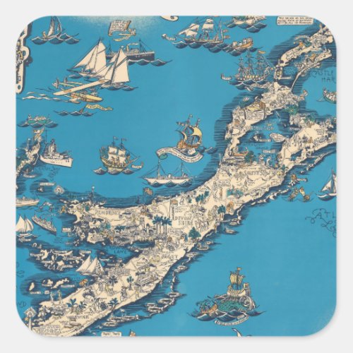 Vintage Old Map of the Bermuda Islands Square Sticker