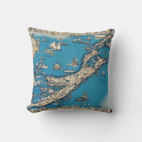 Vintage Old Map of the Bermuda Islands Throw Pillow