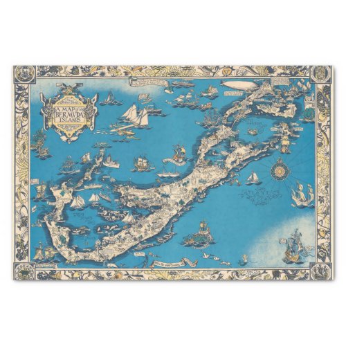 Vintage Old Map of the Bermuda Islands Tissue Paper