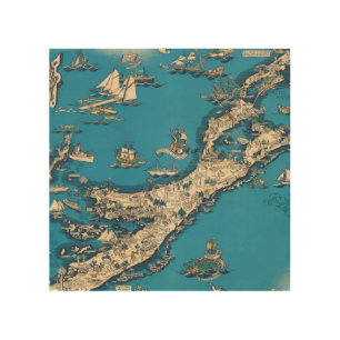 Vintage Old Map of the Bermuda Islands Wood Wall Decor