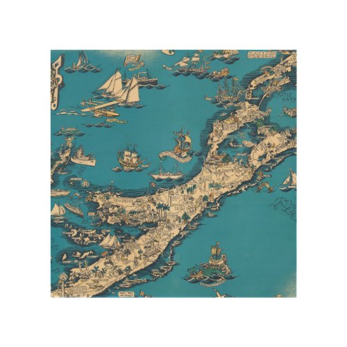 Vintage Old Map of the Bermuda Islands Wood Wall Decor