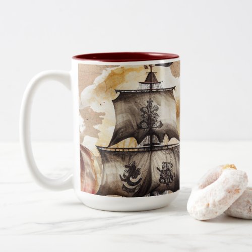 Vintage Old Map Pirate Theme Two_Tone Coffee Mug