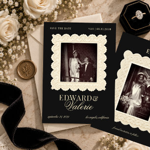 Vintage Old Money 2 Photo Lace Wedding Save The Date