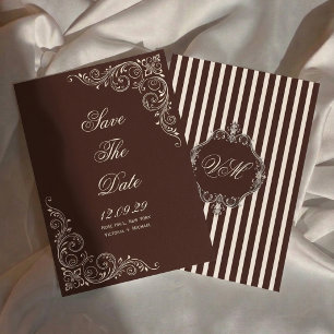 Vintage Old Money Dark Brown Chic Wedding Save The Date