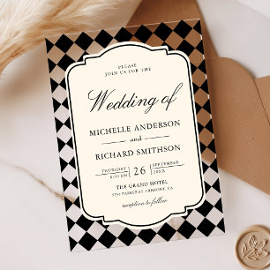 Vintage Old Money Ivory Black Checkered Wedding Acrylic Invitations