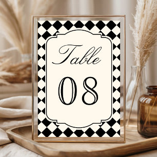 Vintage Old Money Ivory Black Checkered Wedding Table Number