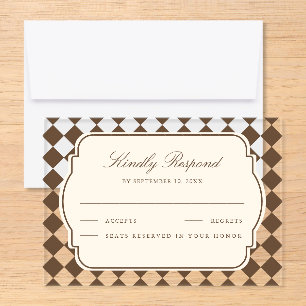 Vintage Old Money Ivory Brown Checkered Wedding Acrylic Rsvp Card