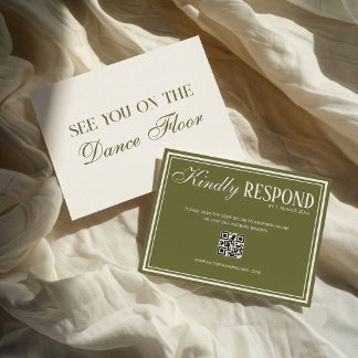 Vintage Old Money Olive Green QR Code Wedding RSVP Card