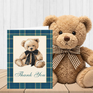 Vintage Old Money Teddy Bear Baby Shower Thank You Card