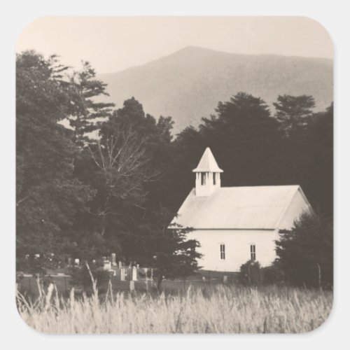 Vintage Old Mountain Church Square Sticker