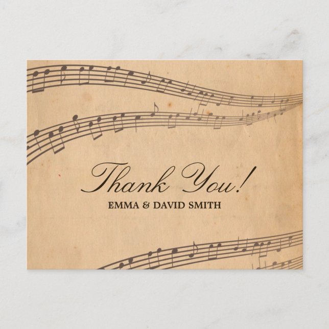 Vintage Old Music Notes Thank You Cards (Front)