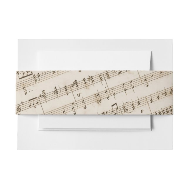 Vintage Old Music Sheet Musical Invitation Belly Band (Front Example)