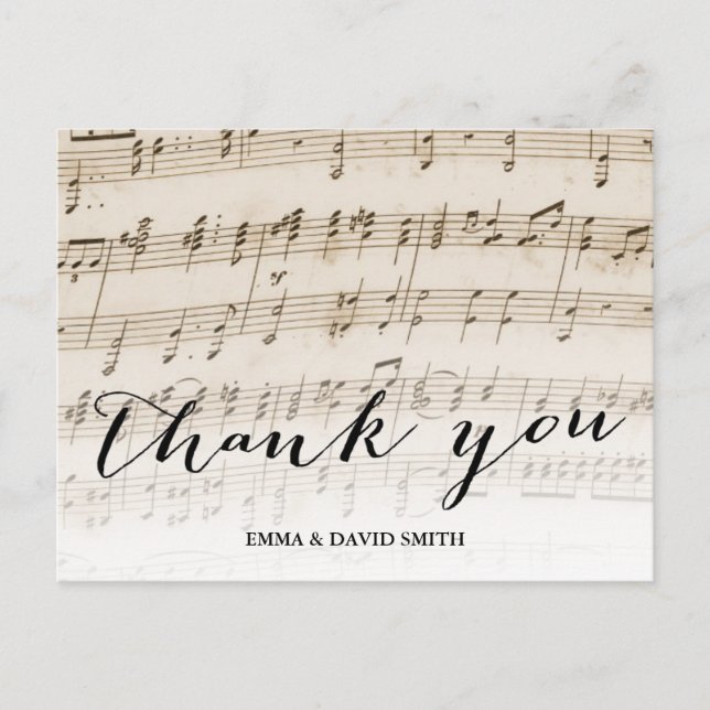 Vintage Old Music Sheet Wedding Thank You Postcard (Front)