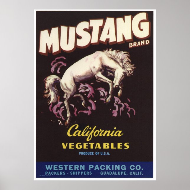 Vintage Old Mustang Vegetables Crate Labels Ad Poster (Front)