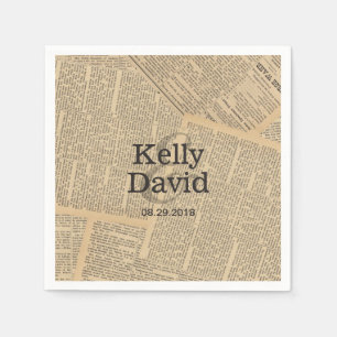 Vintage Old Newspaper Background Wedding Paper Napkins