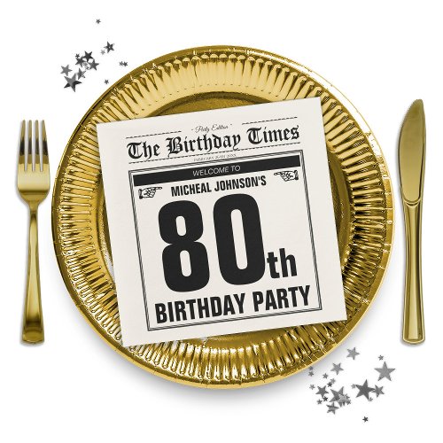 Vintage Old Newspaper Custom 80th Birthday Party Napkins