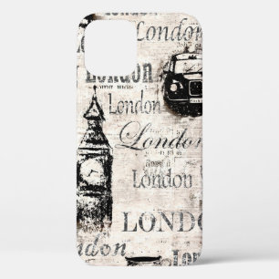 Vintage old newspaper paper London grunge collage iPhone 12 Case