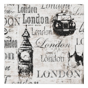 Vintage old newspaper paper London grunge collage Faux Canvas Print
