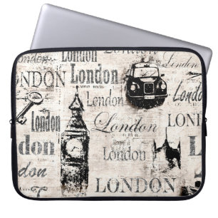Vintage old newspaper paper London grunge collage  Laptop Sleeve