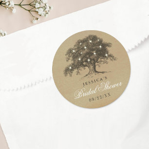 Vintage Old Oak Tree Bridal Shower Classic Round Sticker