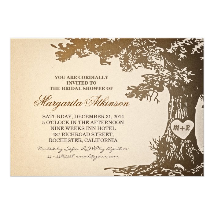 vintage old oak tree bridal shower invitations