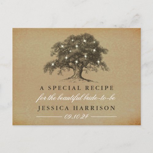 Vintage Old Oak Tree Bridal Shower Recipe Invitation Postcard
