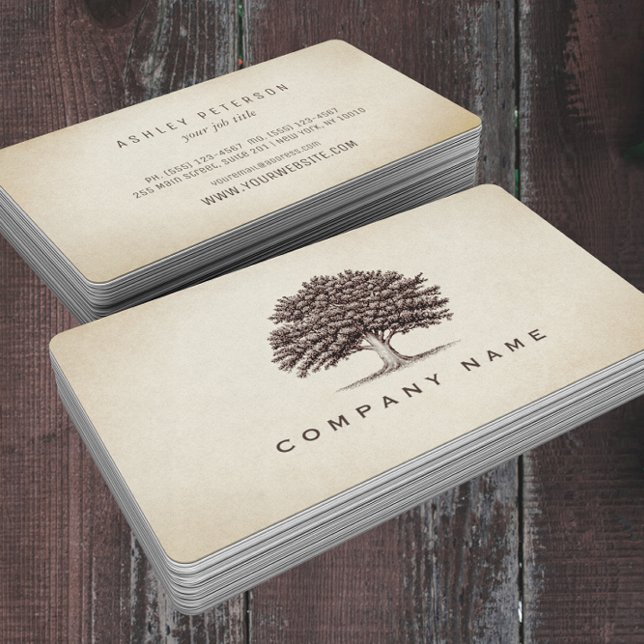Vintage Old Oak Tree Elegant Business Card || (Creator Uploaded)