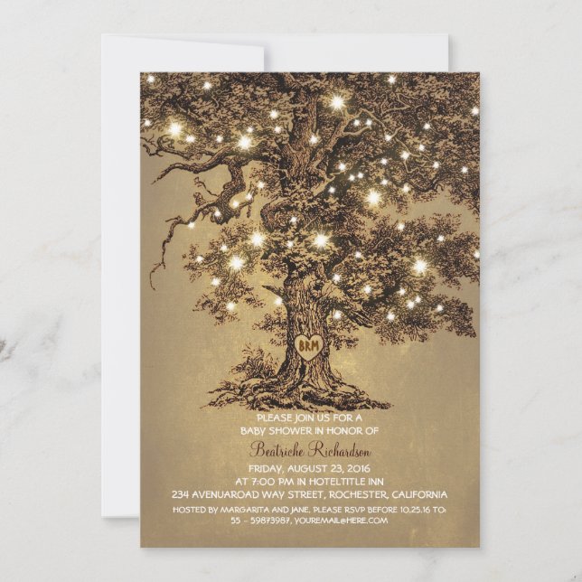 vintage old oak tree rustic cute baby shower invitation (Front)