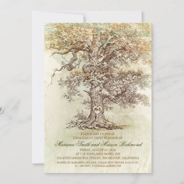 Vintage old oak tree rustic ENGAGEMENT PARTY Invitation (Front)
