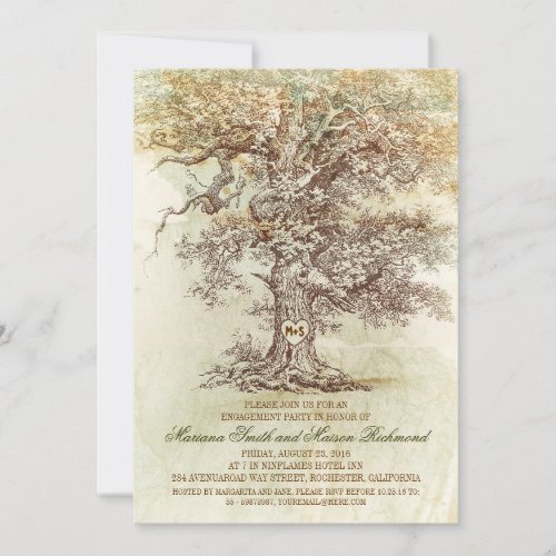 Vintage old oak tree rustic ENGAGEMENT PARTY Invitation