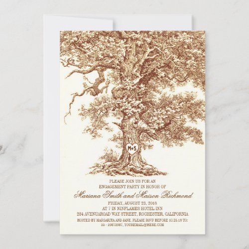 Vintage old oak tree rustic ENGAGEMENT PARTY Invitation