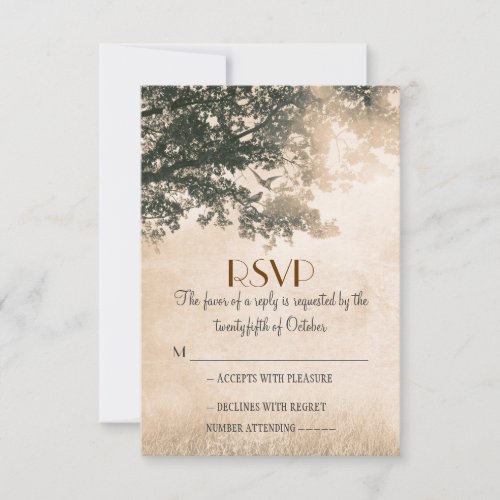 Vintage old oak tree wedding RSVP cards