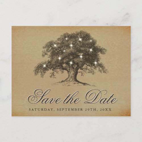 Vintage Old Oak Tree Wedding Save The Date Announcement Postcard