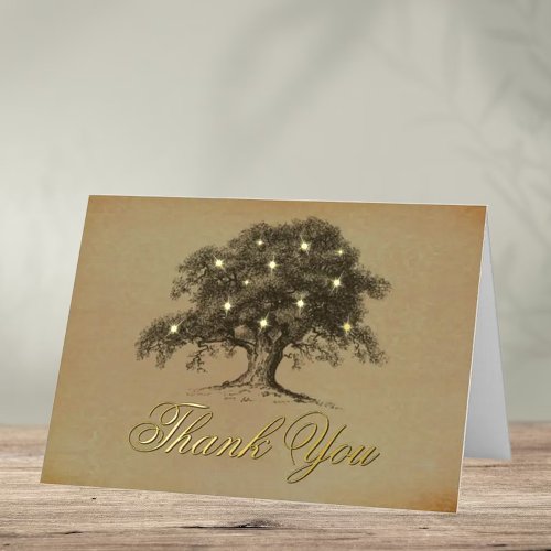 Vintage Old Oak Tree Wedding Thank You Real Foil Greeting Card