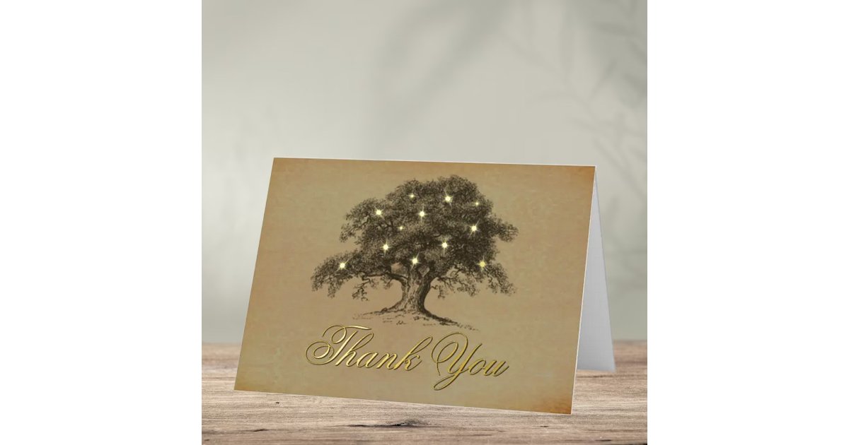 Vintage Old Oak Tree Wedding Thank You Real Foil Greeting Card | Zazzle