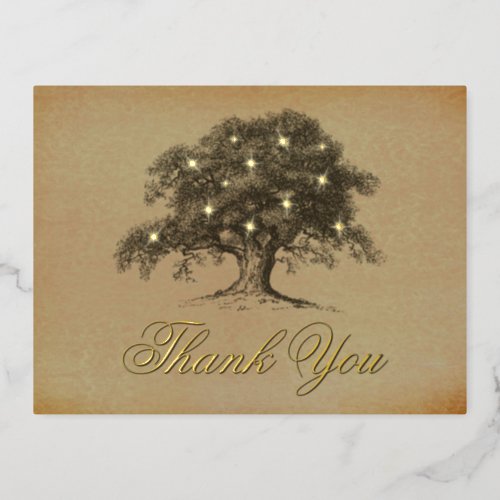 Vintage Old Oak Tree Wedding Thank You Real Foil Invitation Postcard